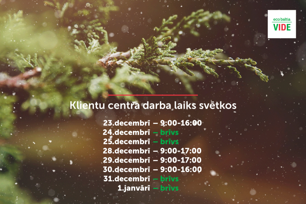 SIA “Eco Baltia vide” klientu zvanu centra darba laiki Ziemassvētku periodā