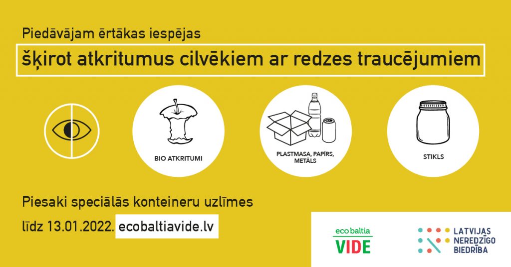 Unikālā projektā veicinās atkritumu šķirošanas iespējas cilvēkiem ar redzes traucējumiem