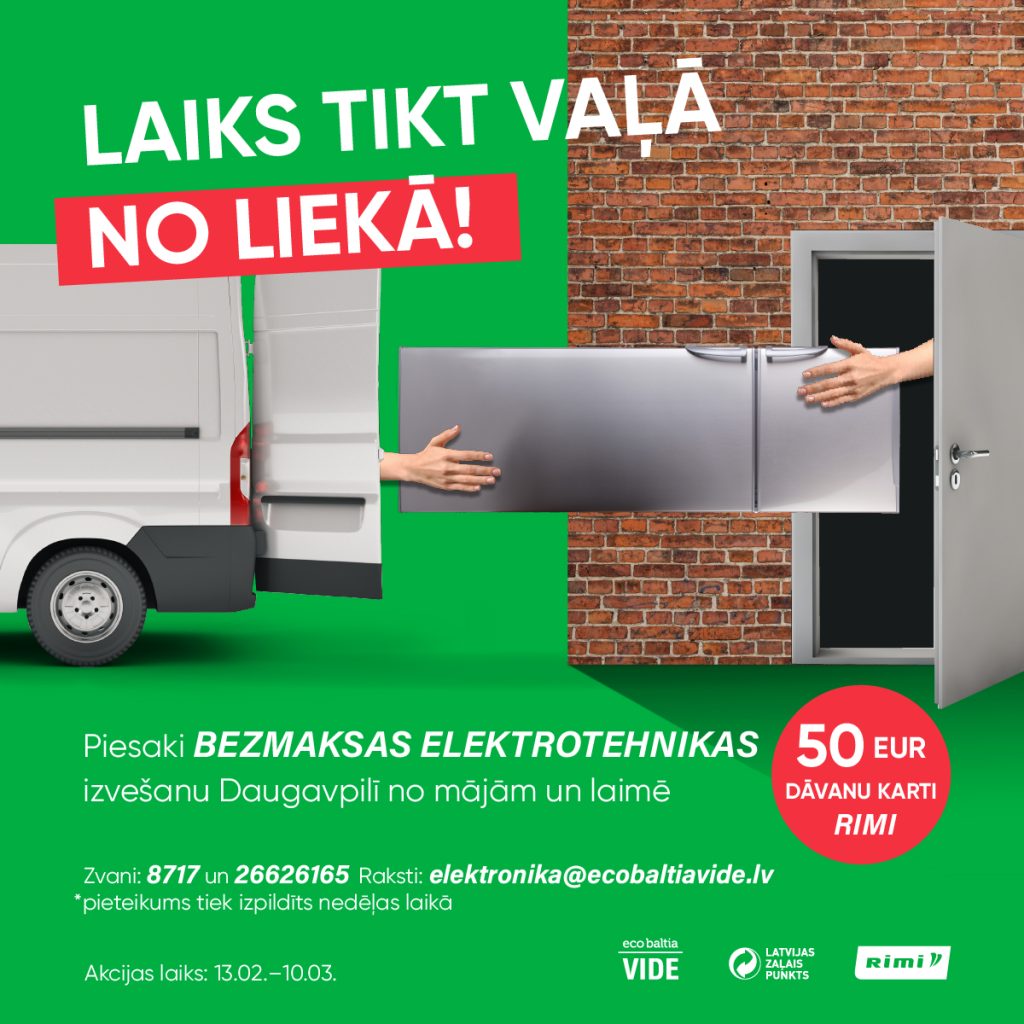 SIA “Eco Baltia vide” aicina Daugavpils iedzīvotājus bez maksas atbrīvoties no nederīgās elektronikas un laimēt balvas