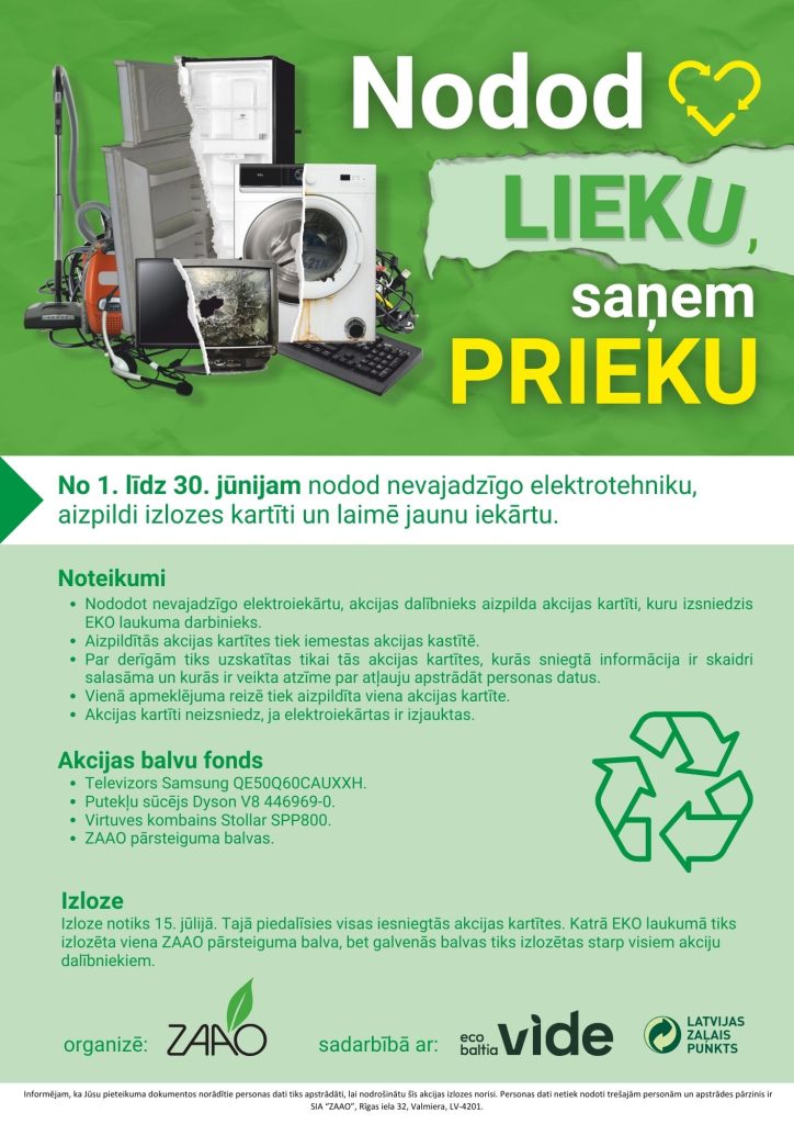 “Nodod lieku, saņem prieku” – videi draudzīga elektrotehnikas nodošanas akcija